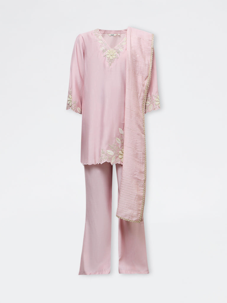 Vark Light Pink Embellished A-Line Ethnic Set