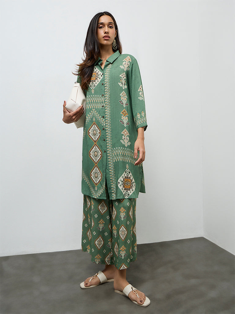 Utsa Olive Printed A-Line Kurta