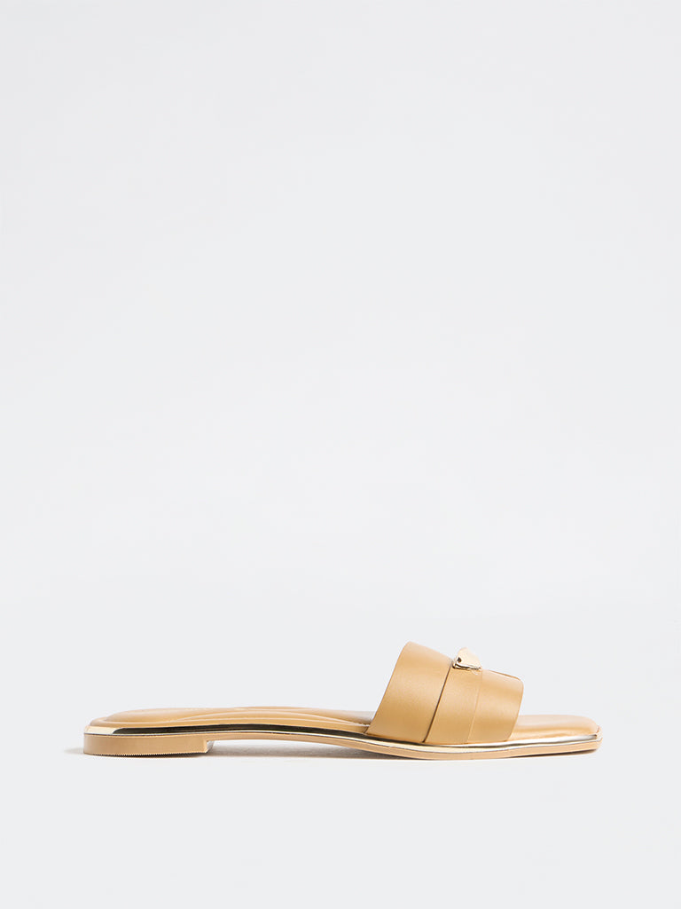 LUNA BLU Beige Metal-Detail Slides