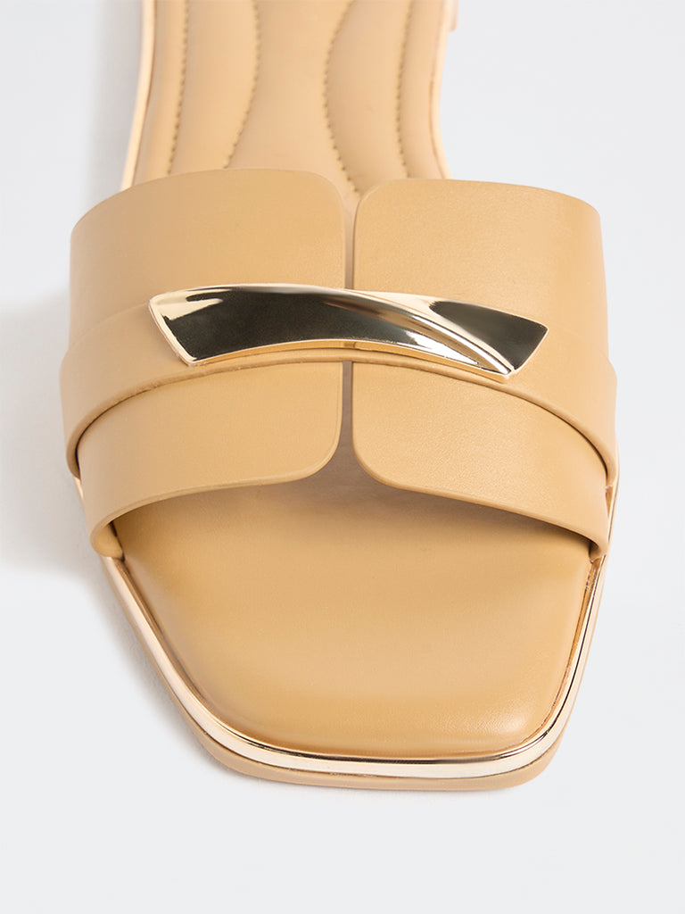 LUNA BLU Beige Metal-Detail Slides