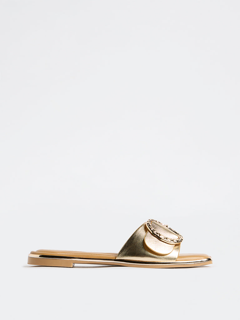 LUNA BLU Gold Buckle-Detailed Slides