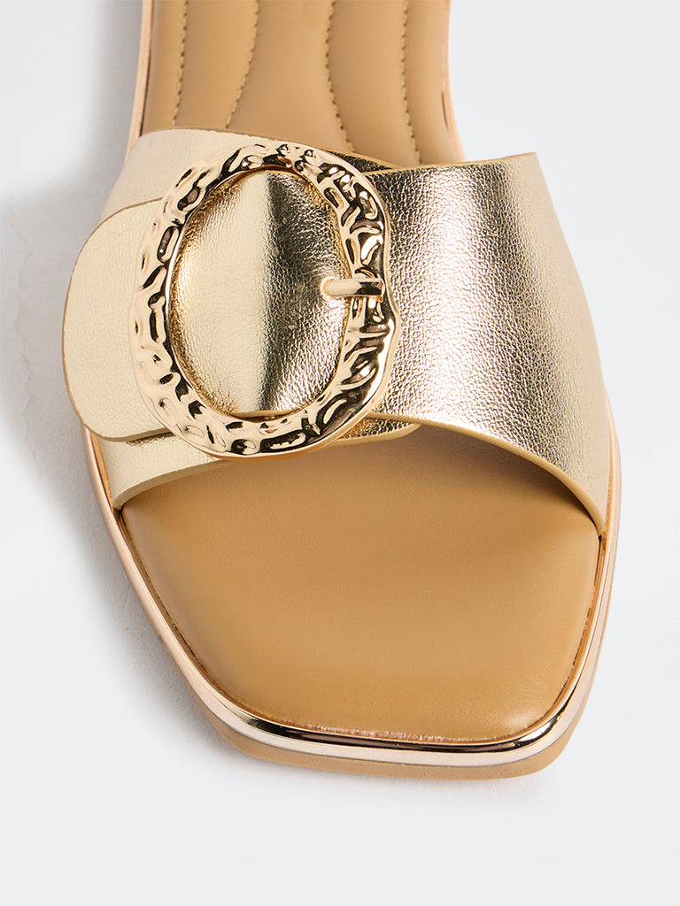 LUNA BLU Gold Buckle-Detailed Slides