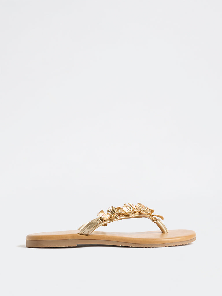 LUNA BLU Gold Floral-Detailed Sandals