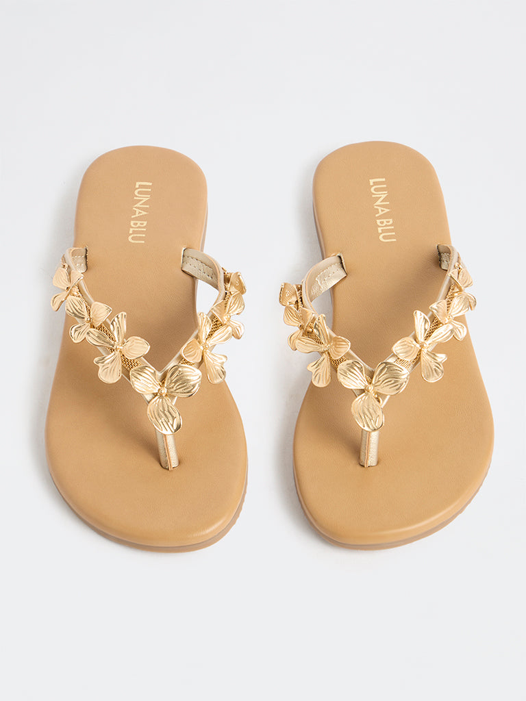LUNA BLU Gold Floral-Detailed Sandals