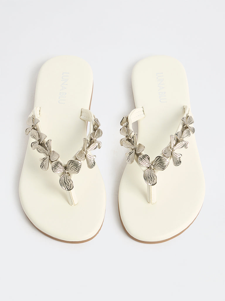 LUNA BLU White Floral-Detailed Sandals
