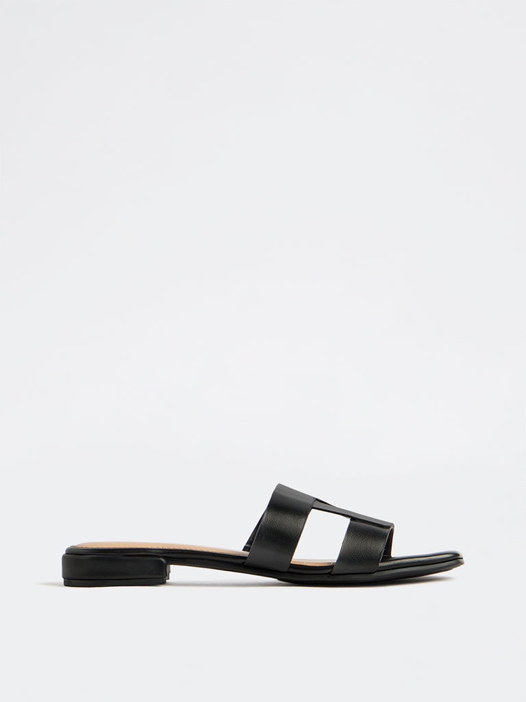 LUNA BLU Black Lock-Pattern Sandals