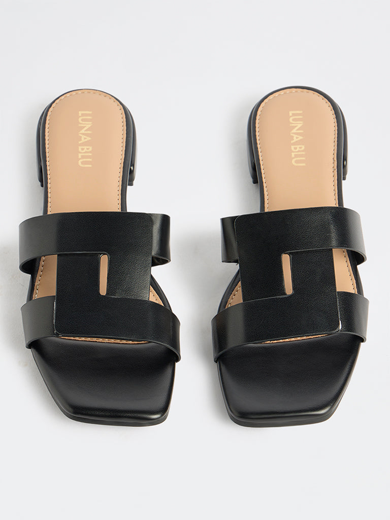 LUNA BLU Black Lock-Pattern Sandals