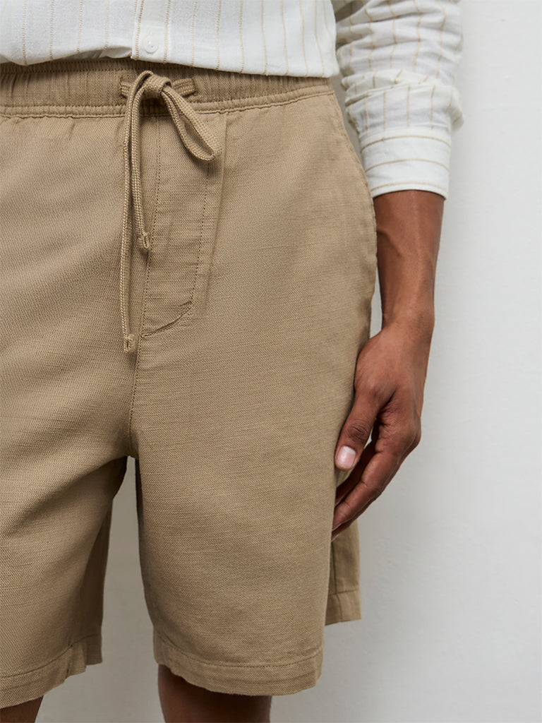ETA Taupe Relaxed-Fit Mid-Rise Cotton Shorts