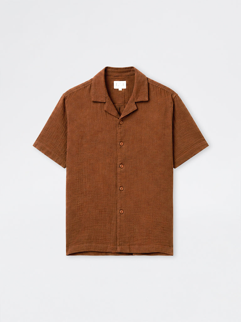 ETA Brown Crinkle-Textured Relaxed-Fit Cotton Shirt