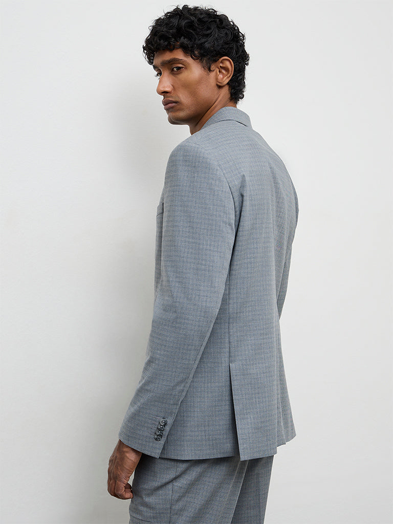 WES Formals Grey Houndstooth Checkered Slim-Fit Blazer