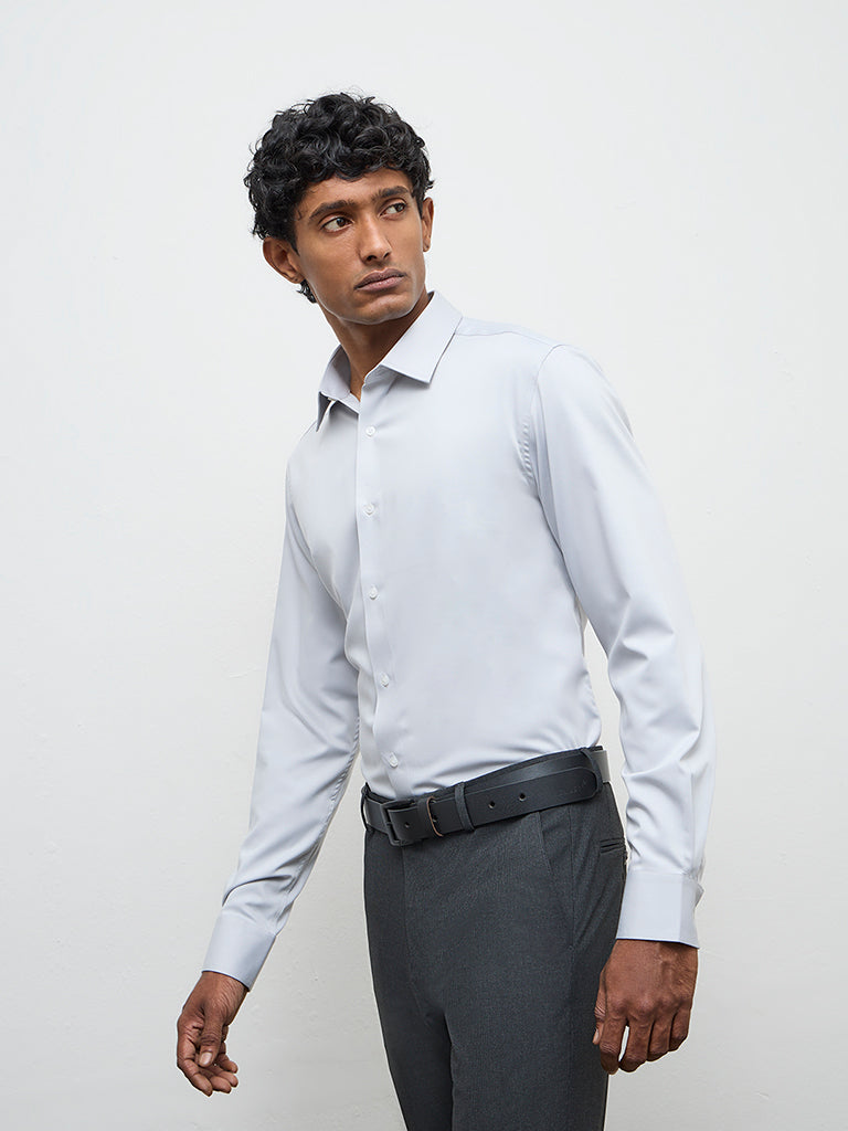 WES Formals Grey Solid Slim-Fit Shirt