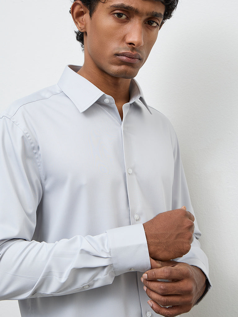 WES Formals Grey Solid Slim-Fit Shirt