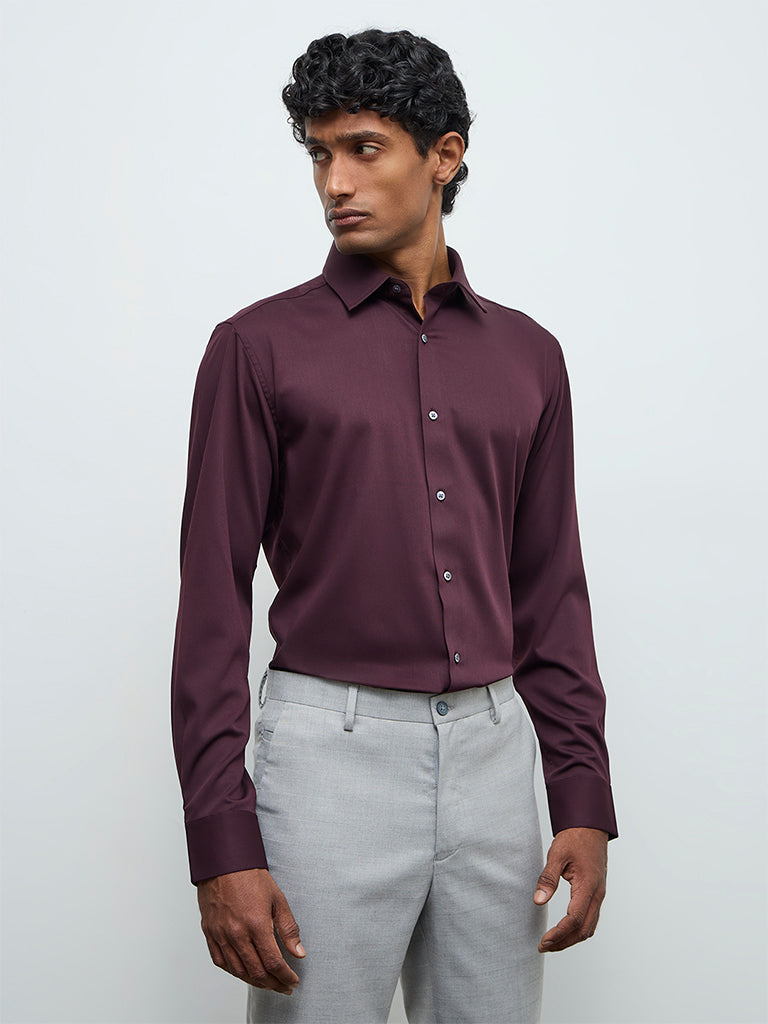 WES Formals Maroon Slim-Fit Shirt
