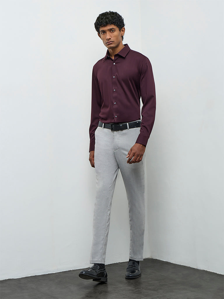 WES Formals Maroon Slim-Fit Shirt