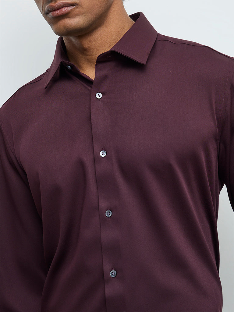 WES Formals Maroon Slim-Fit Shirt