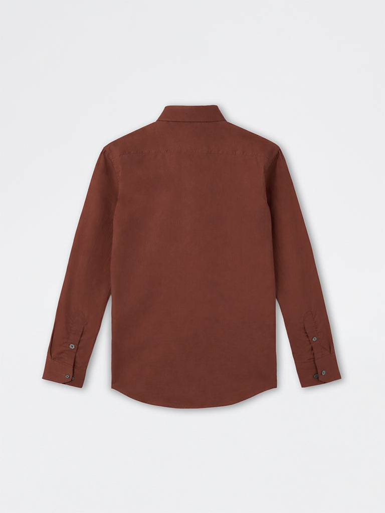 WES Formals Brown Ultra Slim-Fit Cotton-Blend Shirt