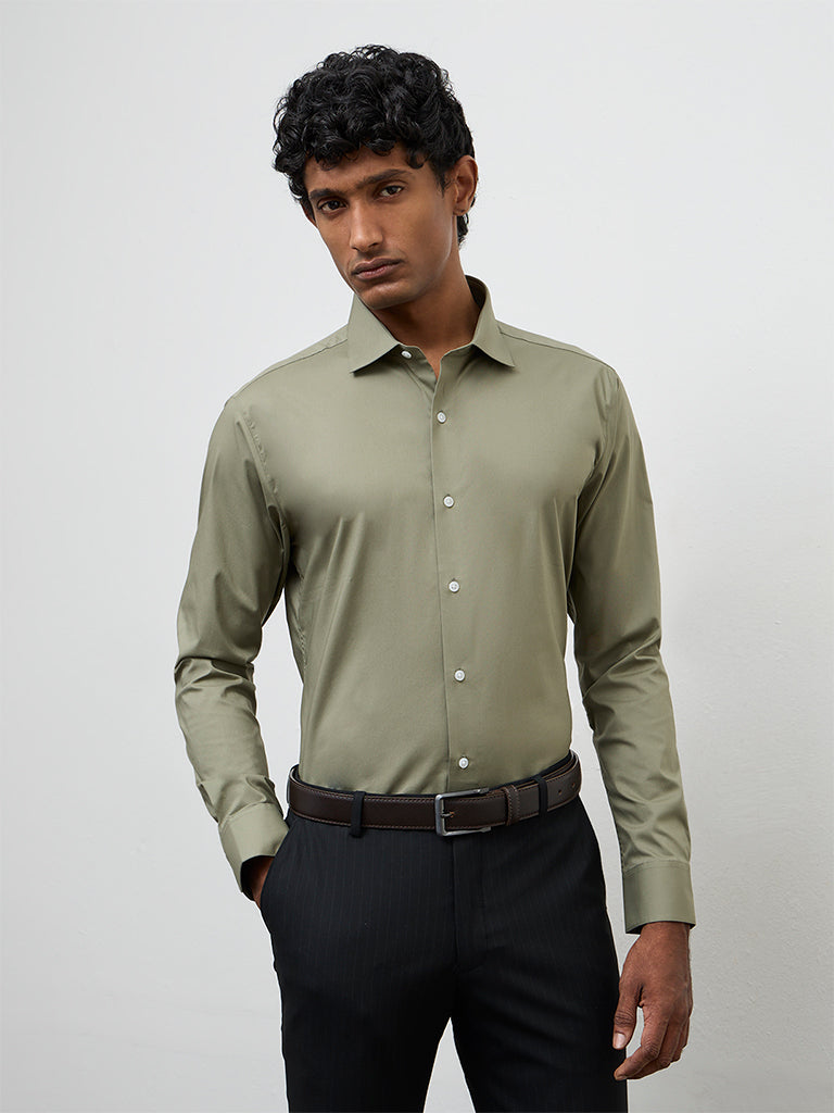 WES Formals Sage Ultra Slim-Fit Cotton-Blend Shirt