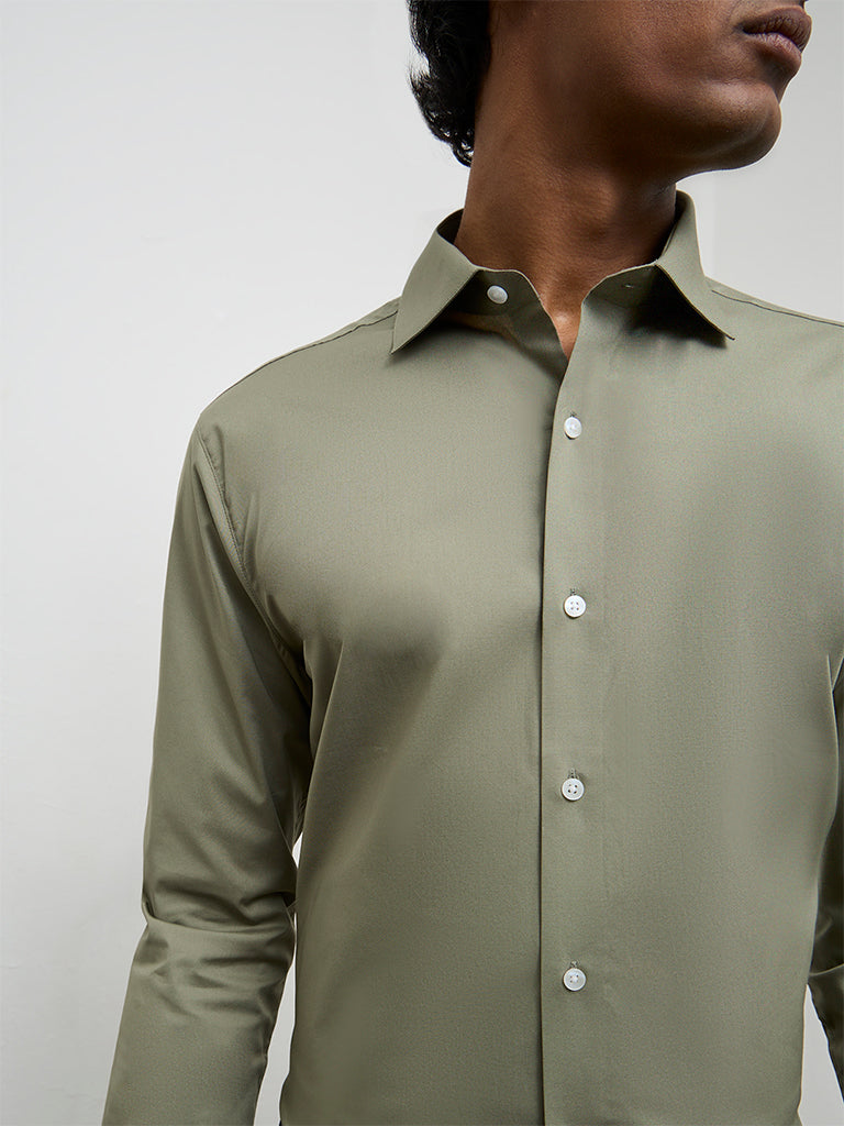WES Formals Sage Ultra Slim-Fit Cotton-Blend Shirt