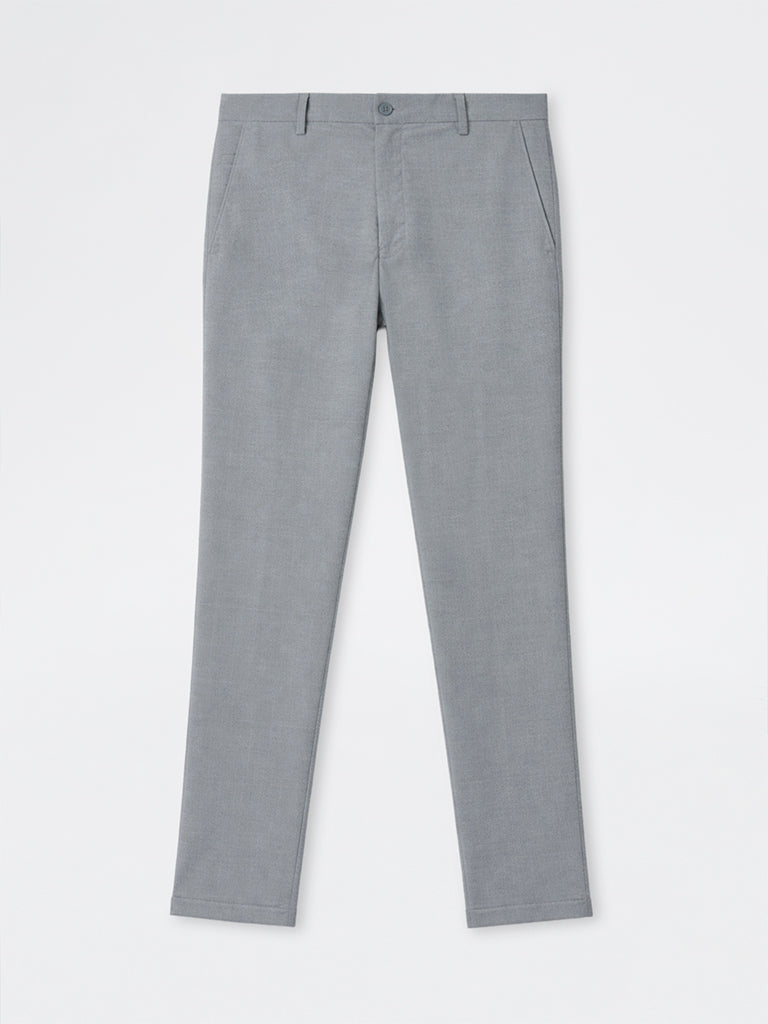 WES Formals Grey Checkered Slim-Fit Mid-Rise Trousers