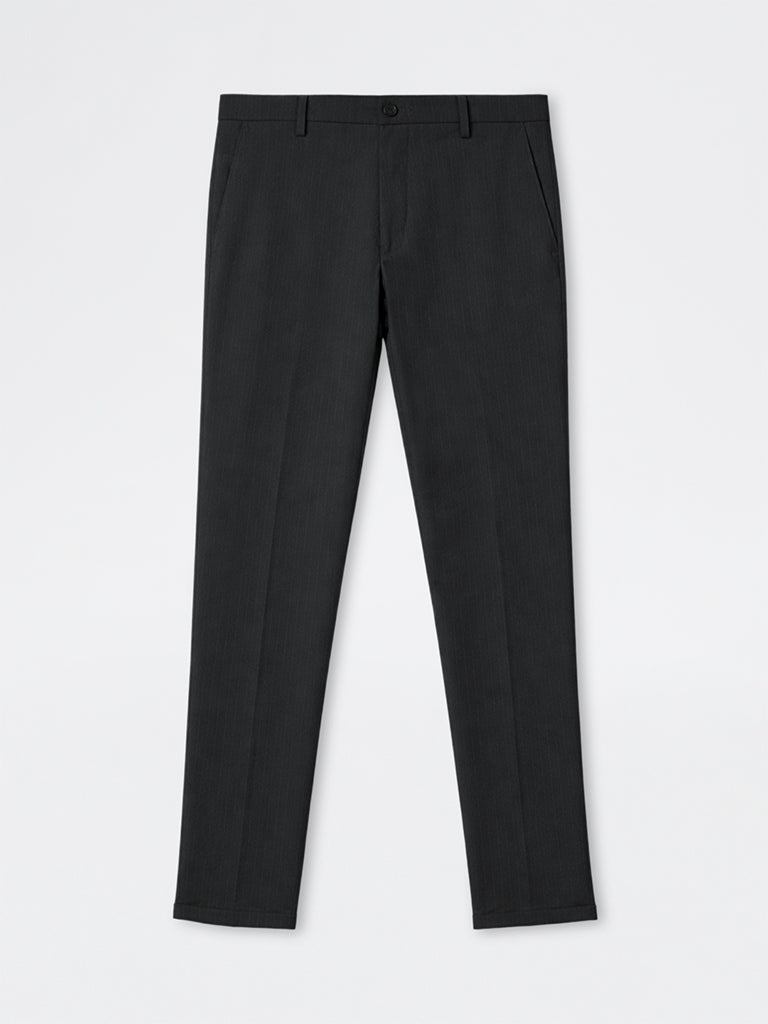 WES Formals Charcoal Pinstripe Relaxed-Fit Mid-Rise Trousers