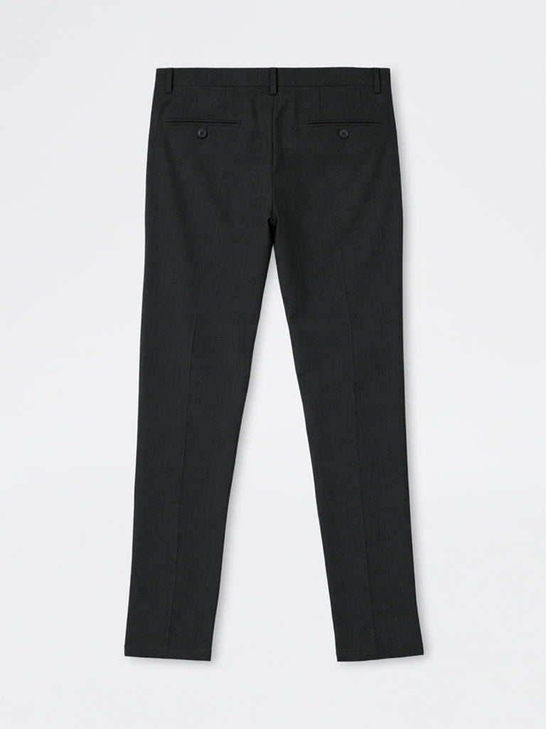 WES Formals Charcoal Pinstripe Relaxed-Fit Mid-Rise Trousers