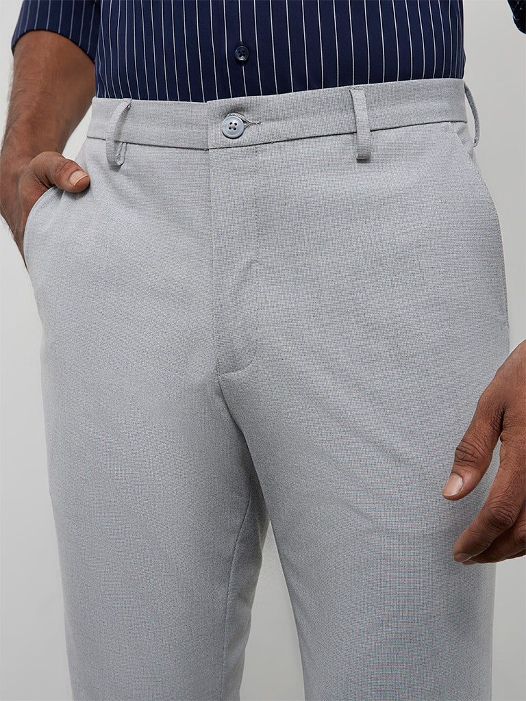 WES Formals Light Grey Ultra Slim-Fit Mid-Rise Trousers