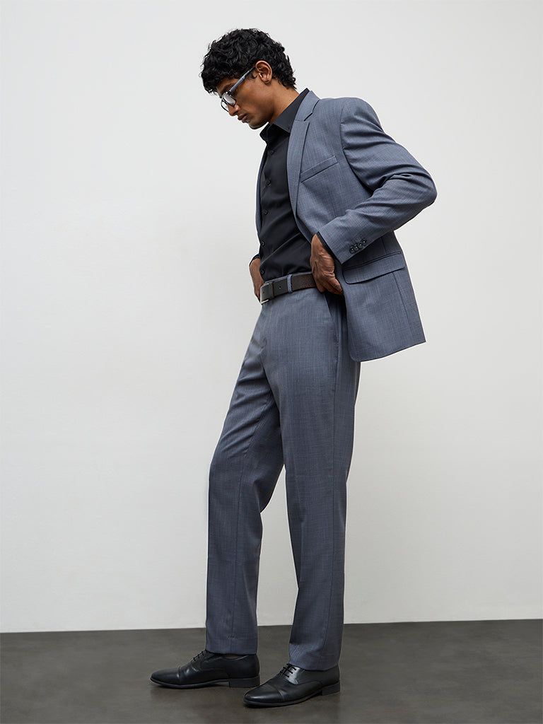 WES Formals Dark Grey Relaxed-Fit Mid-Rise Trousers