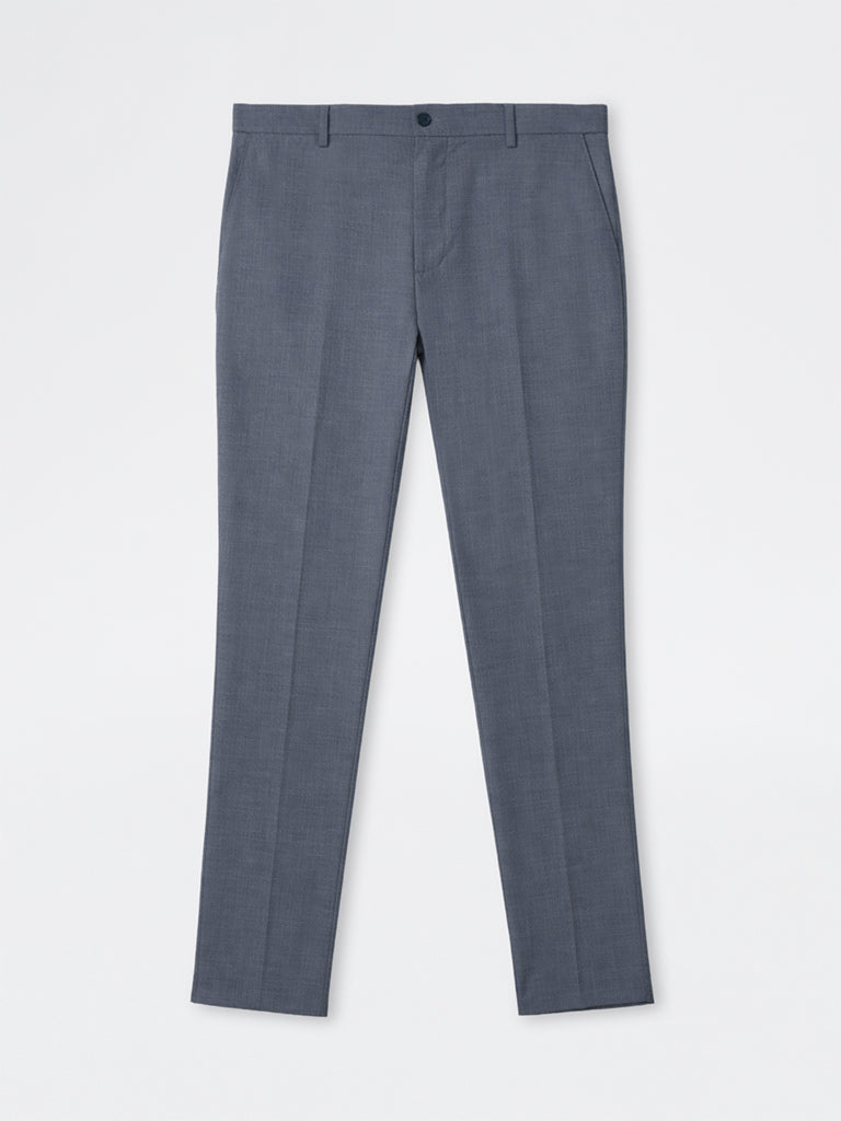 WES Formals Dark Grey Relaxed-Fit Mid-Rise Trousers