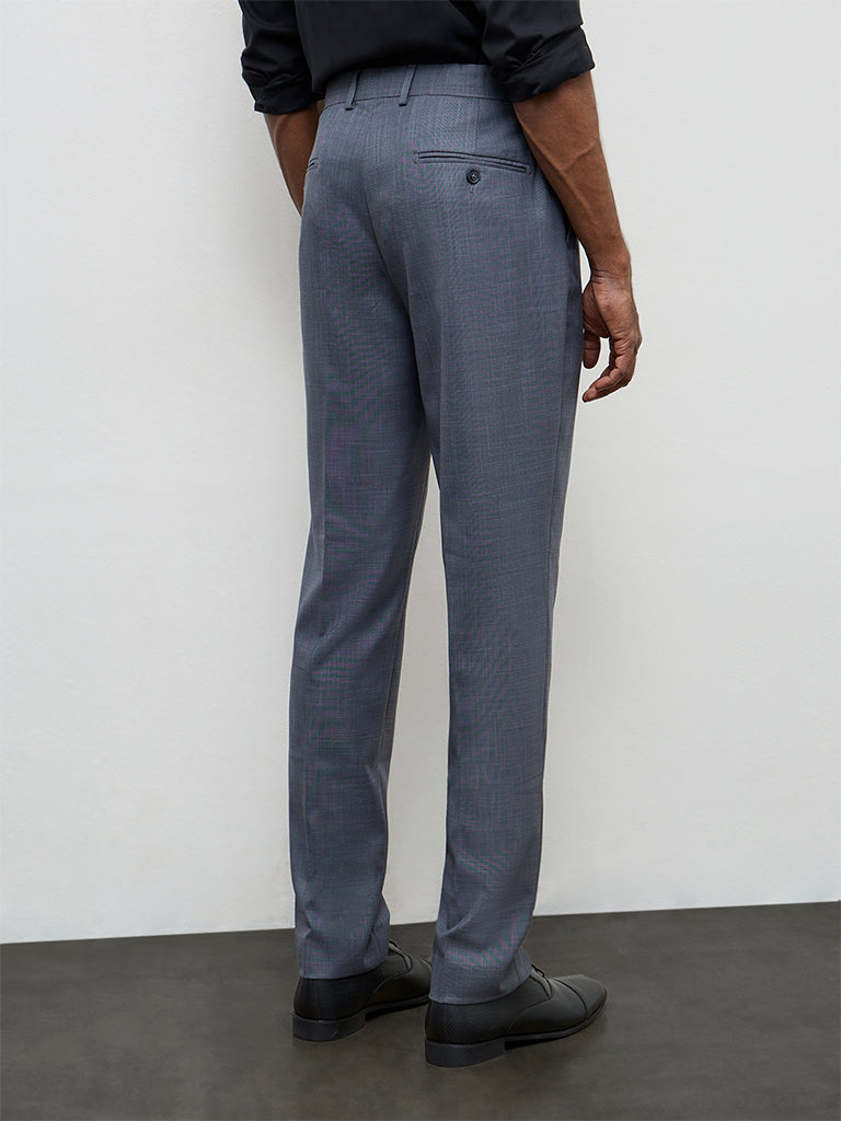 WES Formals Dark Grey Relaxed-Fit Mid-Rise Trousers
