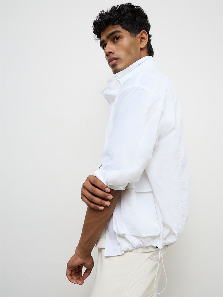 LOHEN ボトルネック レイヤードブルゾン　ホワイト Buy Nuon White Drawstring-Detail Relaxed-Fit Jacket from Westside