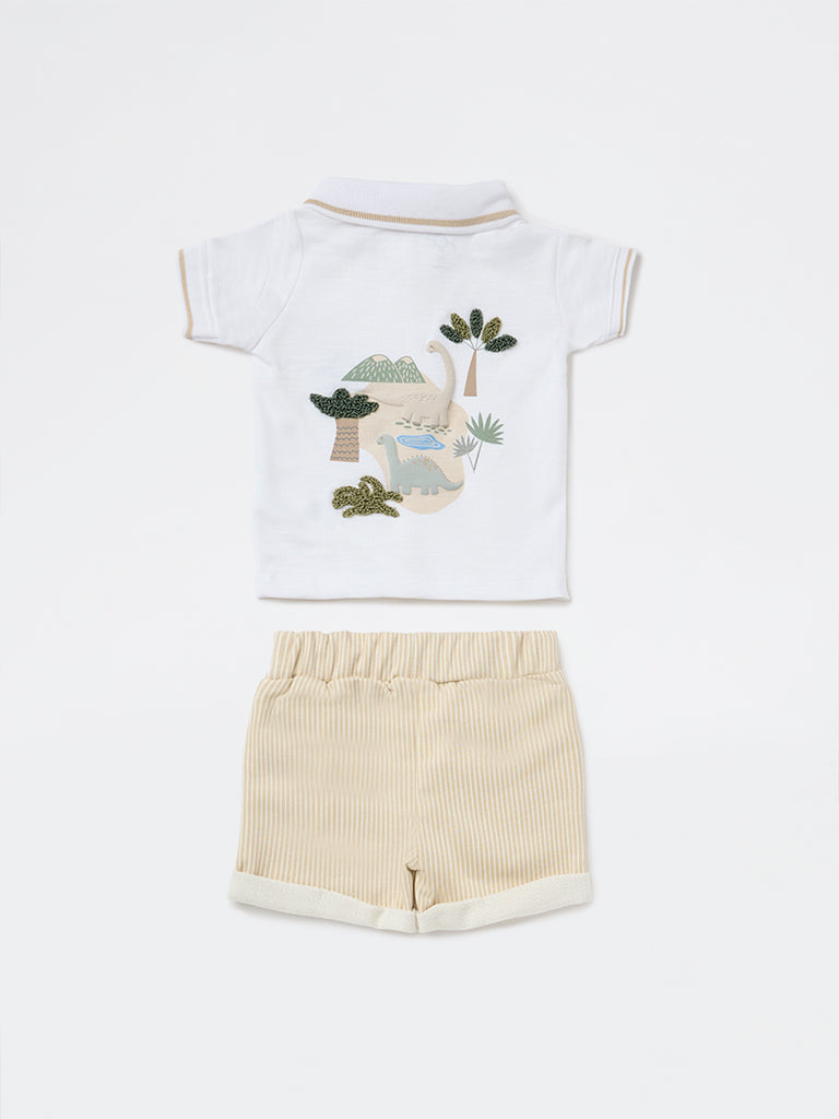 HOP Baby Boys White Cotton T-Shirt and Shorts Set