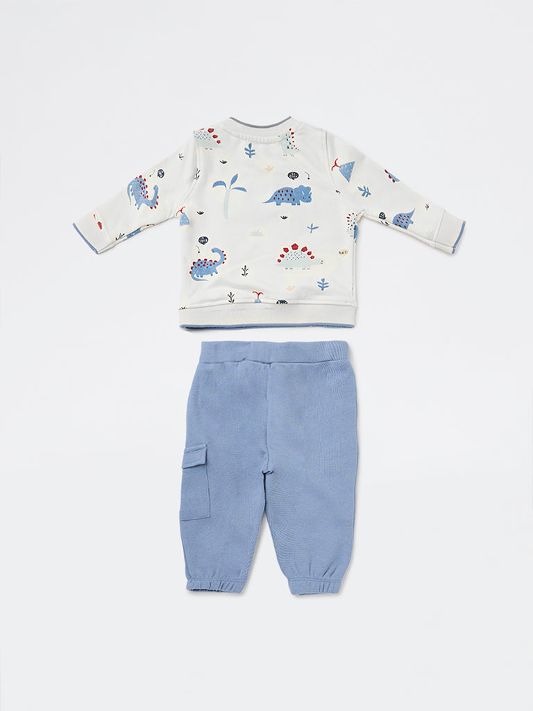 HOP Baby Boys White Cotton-Blend T-Shirt and Pants Set