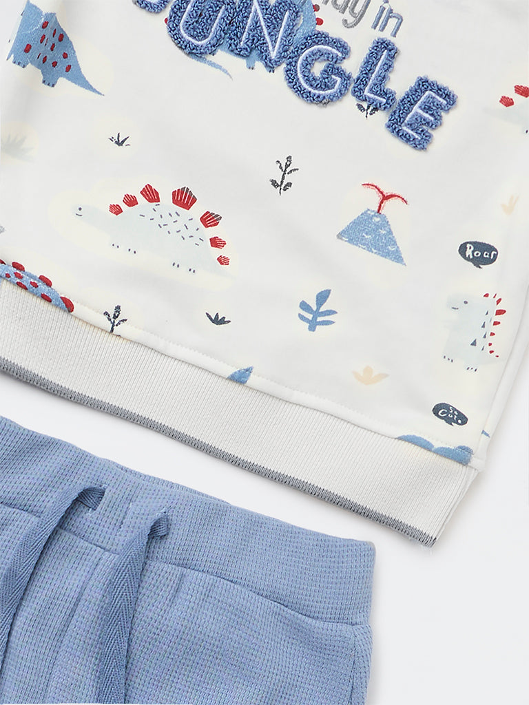 HOP Baby Boys White Cotton-Blend T-Shirt and Pants Set