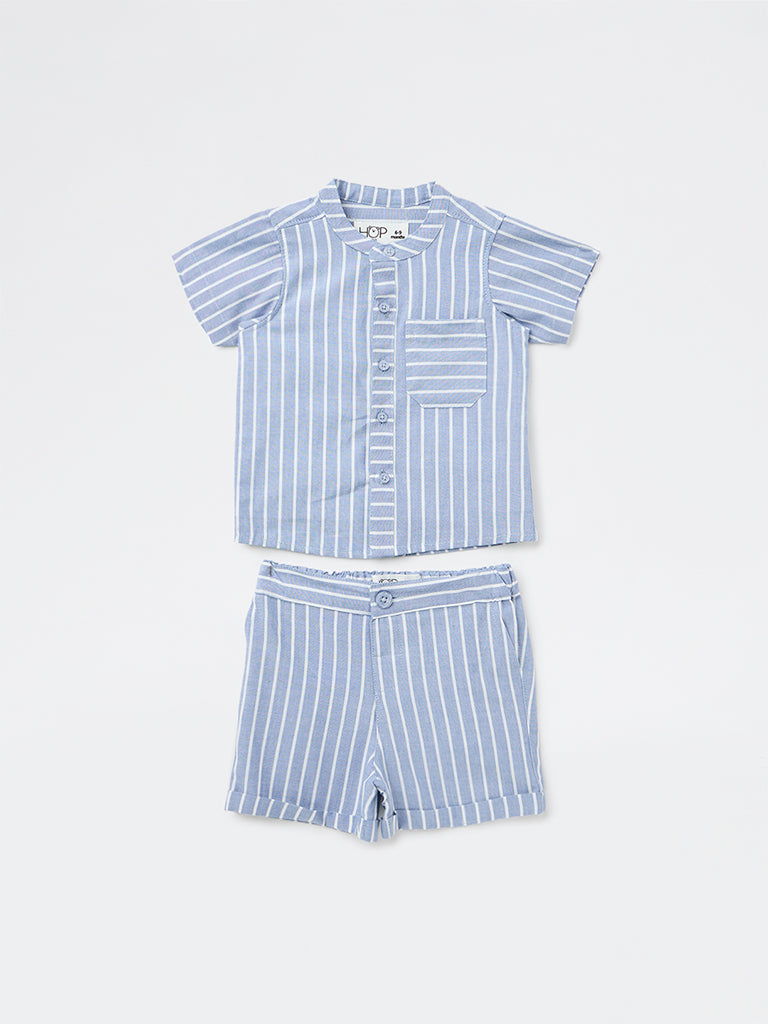 HOP Baby Boys Dusty Blue Cotton Shirt and Shorts Set