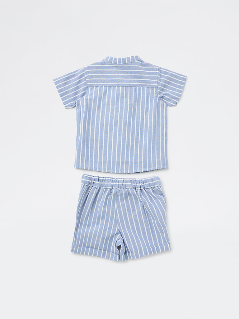 HOP Baby Boys Dusty Blue Cotton Shirt and Shorts Set