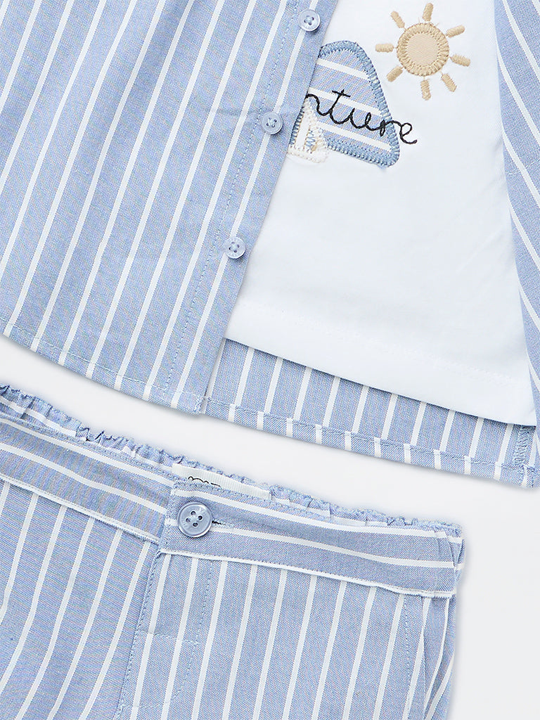 HOP Baby Boys Dusty Blue Cotton Shirt and Shorts Set