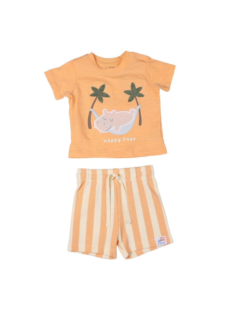 HOP Baby Boys Coral Printed Cotton T-Shirt and Shorts Set