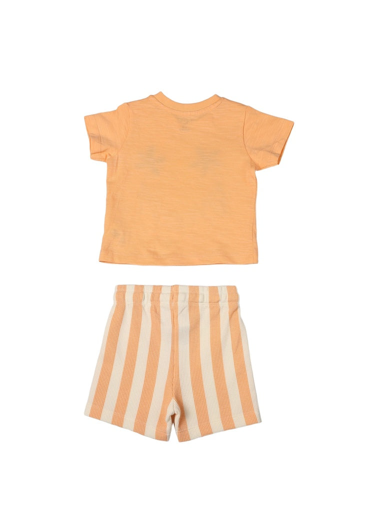 HOP Baby Boys Coral Printed Cotton T-Shirt and Shorts Set