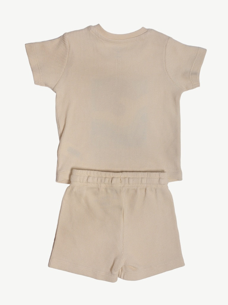 HOP Baby Boys Beige Graphic T-Shirt and Shorts Set