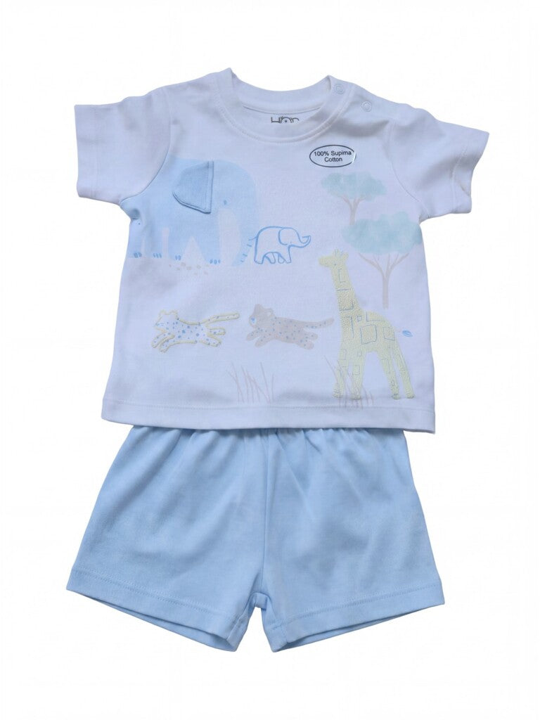 HOP Baby Boys Blue Printed Cotton T-Shirt and Shorts Set