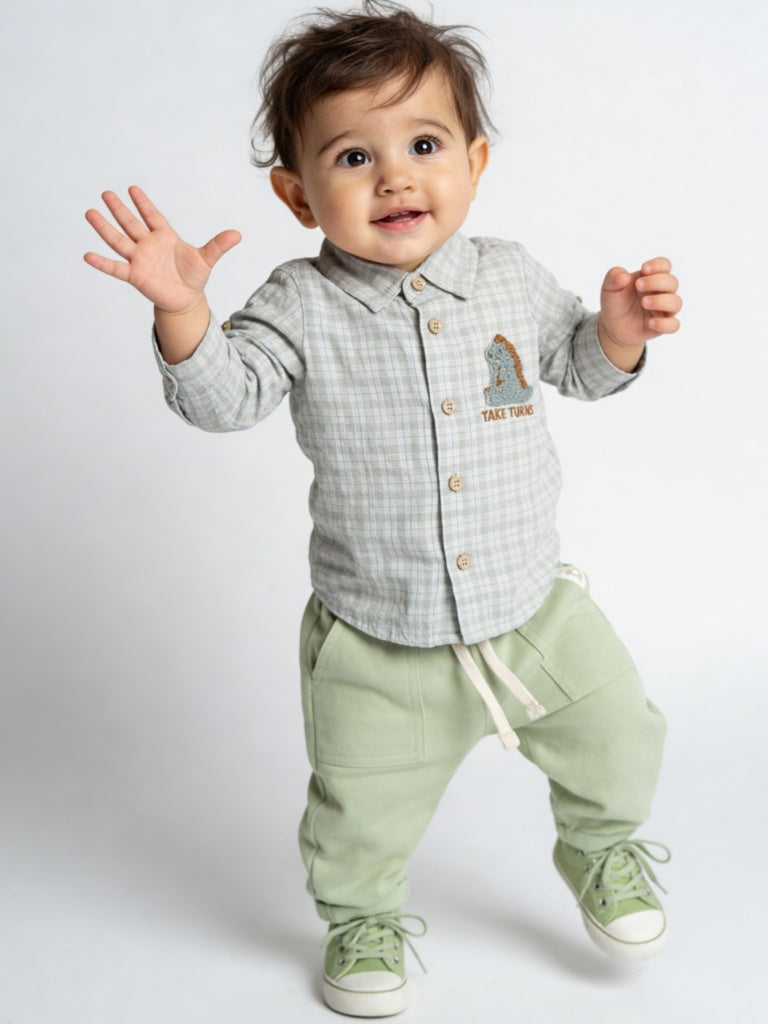 HOP Baby Boys Sage Checkered Cotton Shirt