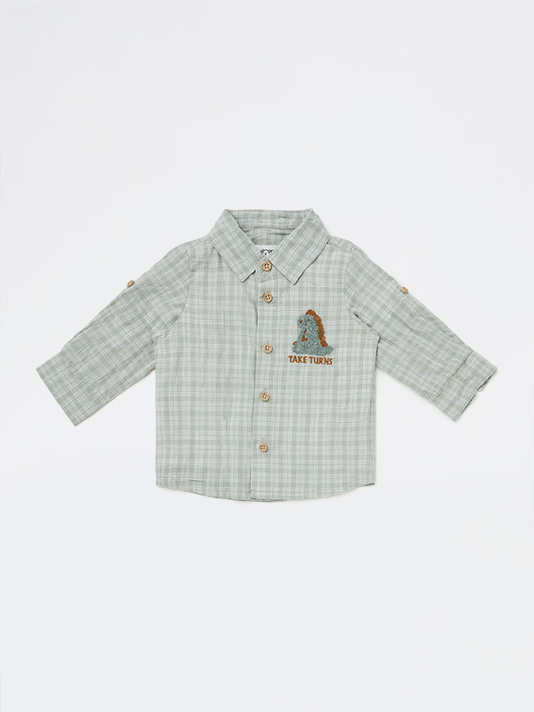 HOP Baby Boys Sage Checkered Cotton Shirt
