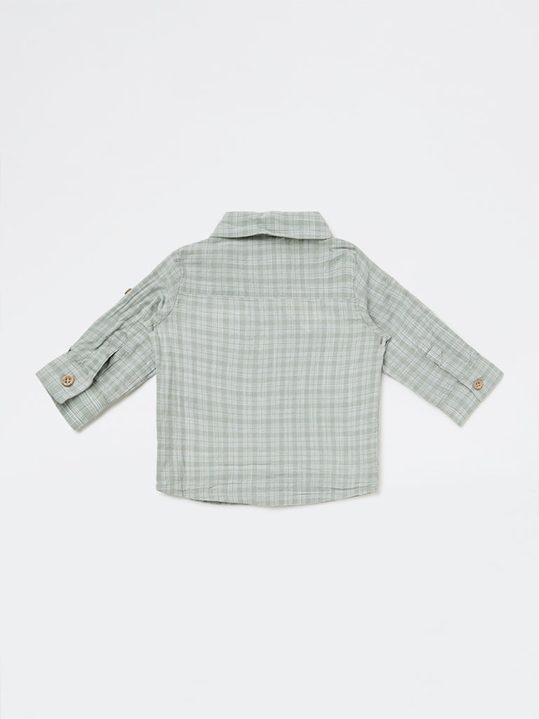 HOP Baby Boys Sage Checkered Cotton Shirt