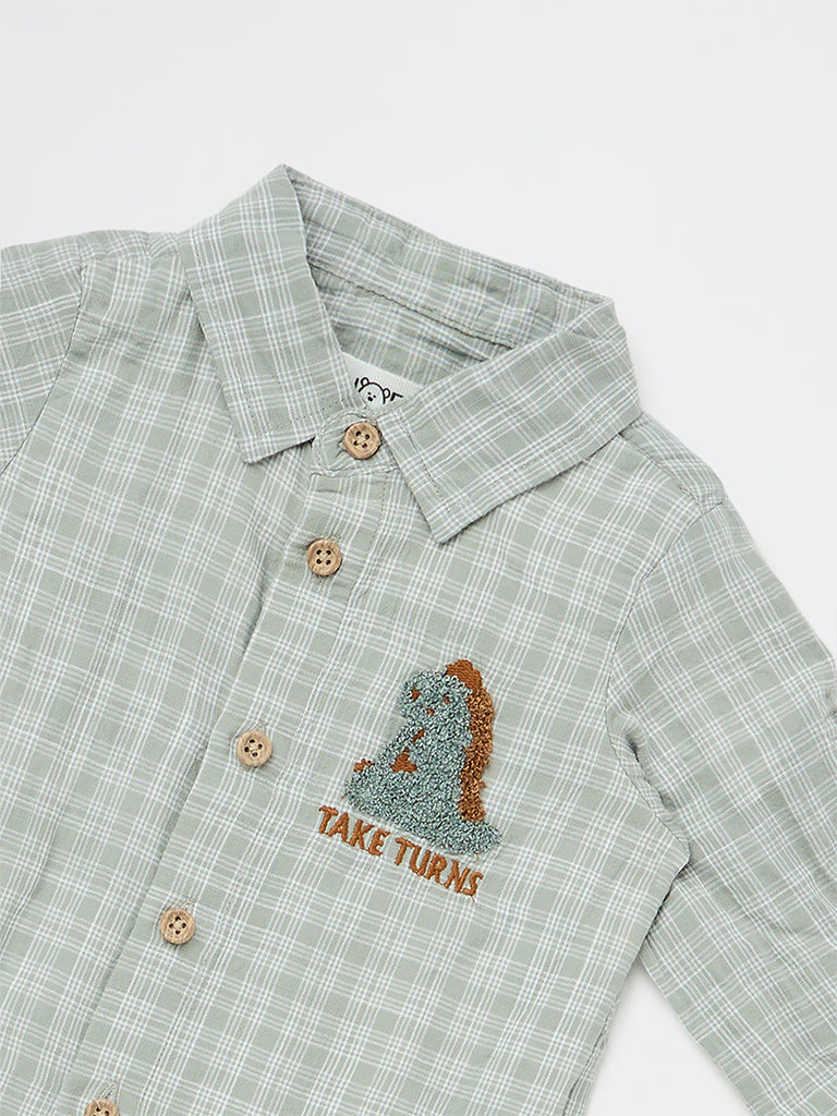 HOP Baby Boys Sage Checkered Cotton Shirt
