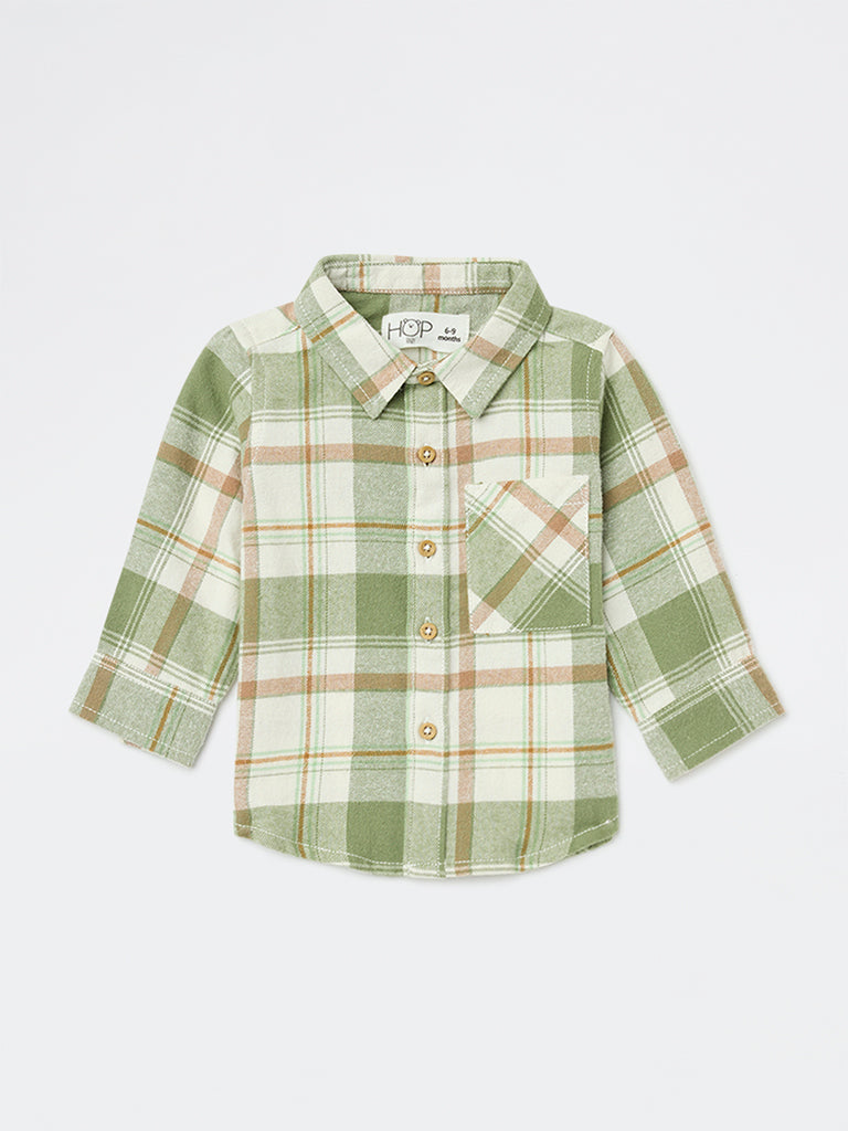 HOP Baby Boys Sage Checkered Cotton Shirt