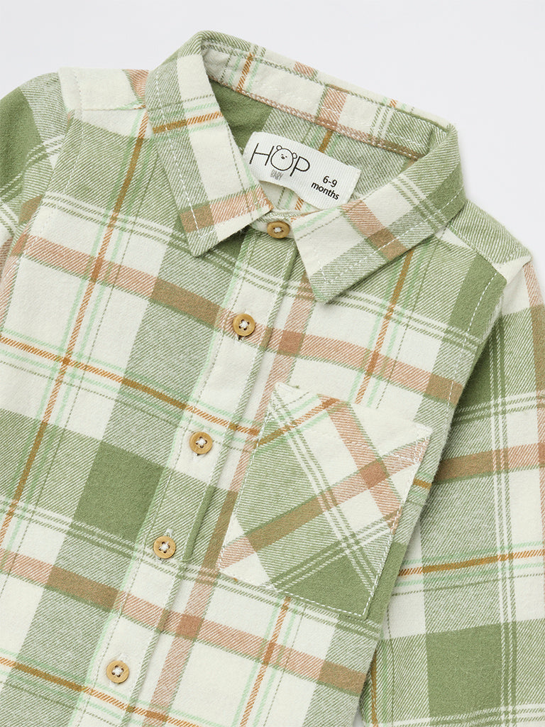 HOP Baby Boys Sage Checkered Cotton Shirt