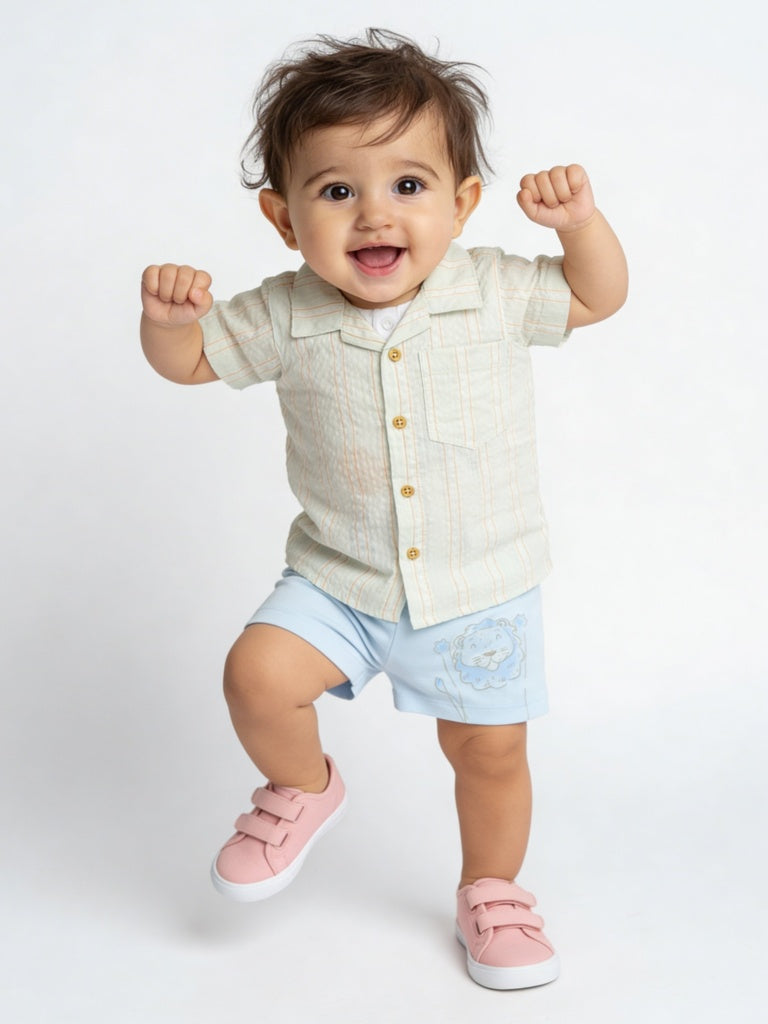 HOP Baby Boys Multicolour Striped Cotton-Blend Shirt