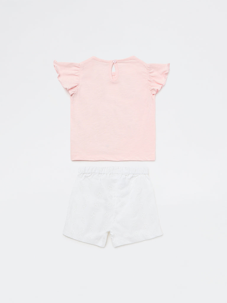 HOP Baby Girls Pink Design Cotton Top and Shorts Set