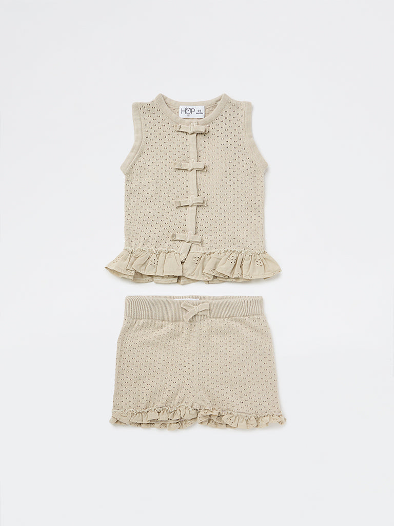 HOP Baby Girls Grey Textured Cotton Top with Shorts Set