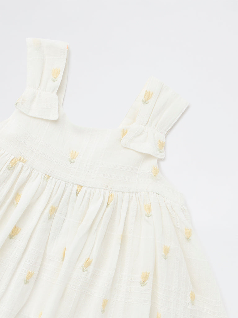 HOP Baby Girls Off-White Fit-and-Flare Cotton Dress